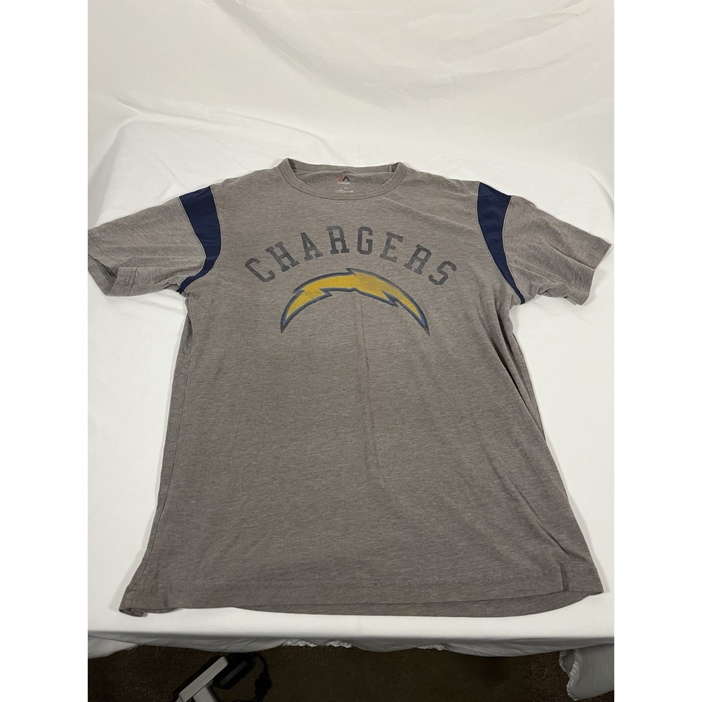 Los Angeles Chargers T Shirt Large Gray Majestic NFL Short Sleeve Logo Tee